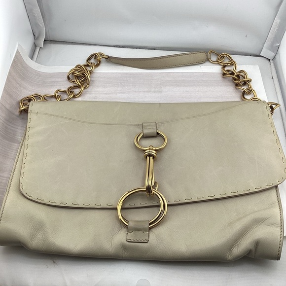 Donna Karan Cream Shoulder Bag with Gold Chain Accent - Picture 1 of 6